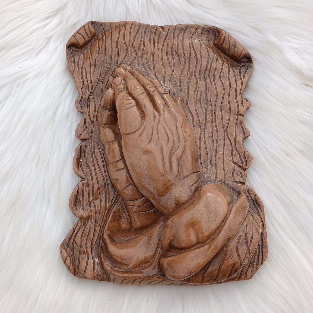 Praying Hands Chalkware Vintage Wall Hanging Plaque mcm mid-century modern Decor
